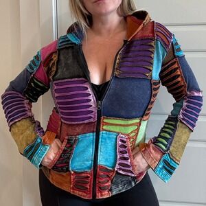 Rising International Multi-Color Patchwork Zip-Up Jacket